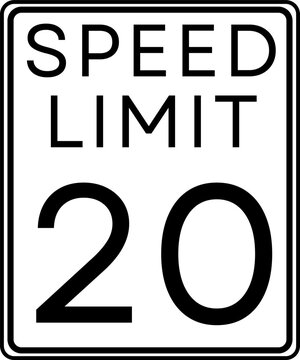 Speed limit 20 mph traffic sign, Speed limit 20 miles per hour road sign