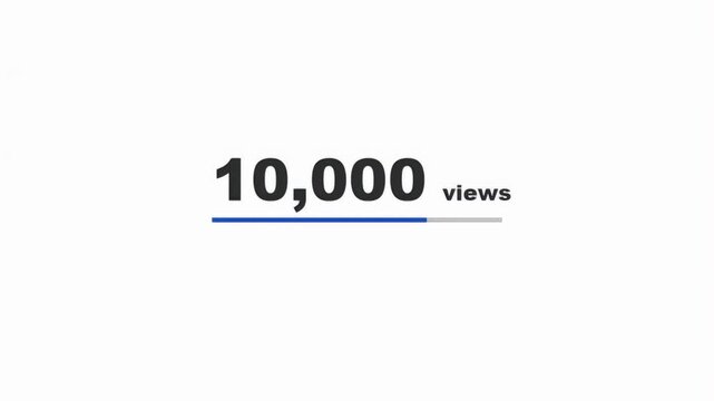 Social media view counter animation showing the number of views increasing to reach a milestone of ten thousand