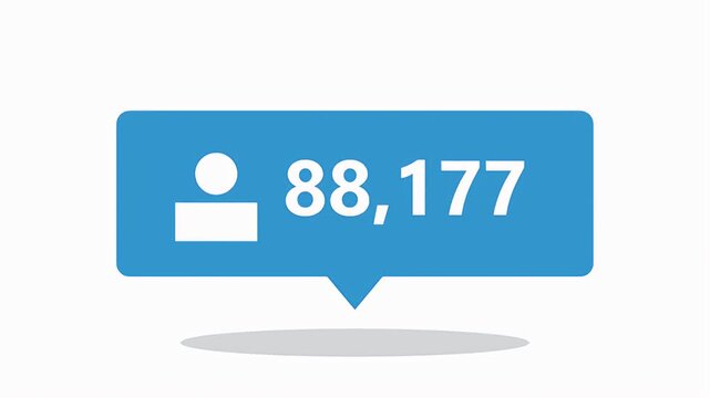 Social media follower count increasing rapidly inside a blue notification bubble with a white person icon
