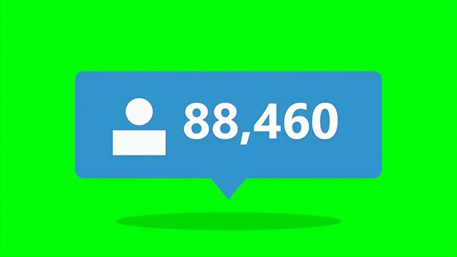 Social media follower counter animation showing a rapid increase in subscriber numbers within a blue bubble.