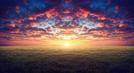 Fototapeta premium A vibrant, colorful abstract background showing a distorted grassy field under a strange sky, full of swirling geometric patterns and saturated colors, swirl, creative, hallucination