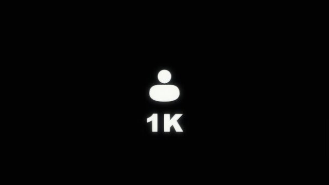 Social media follower counter animation reaching one thousand subscribers with a glowing white icon