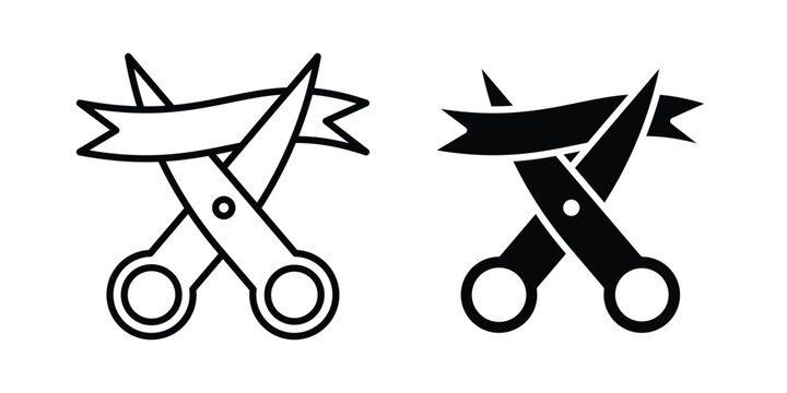 Scissors cutting ribbon icon concept. Thin line symbol. Solid icons