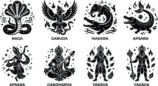 Naga garuda makara apsara gandharva and yaksha figures