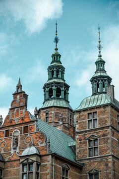 Steeples of Rosenborg Slot Castle in Copenhagen, Denmark