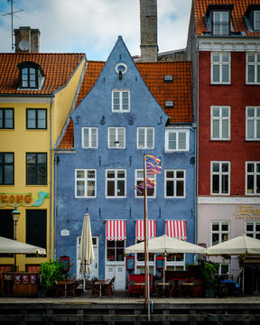Colorful Buildings along the waterfront of Nyhavn in Copenhagen, Denmark