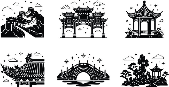 Great wall gate pavilion bridge and traditional chinese architecture