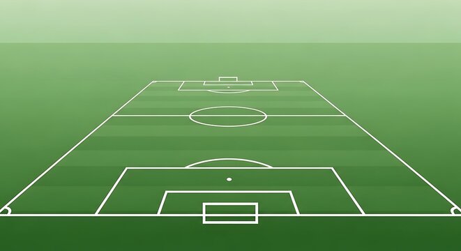 Aerial view of a soccer football field pitch markings goalposts and center circle