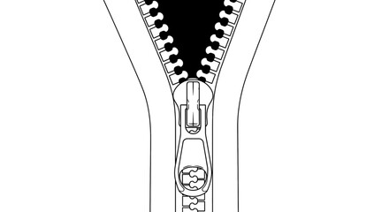Vector illustration of a zipper slider and teeth, open fastener mechanism, clothing accessory design element © Mamun