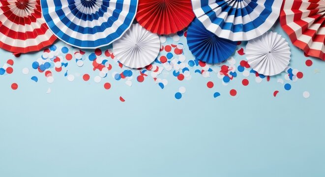 Festive 4th of july decorations patriotic paper fans confetti and independence day celebration
