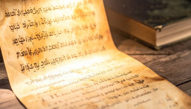 Aged Coptic Script Written on Stained and Crumpled Parchment with Soft Lighting
