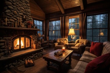 Obraz premium Cozy living room interior providing warmth and comfort during a relaxing evening