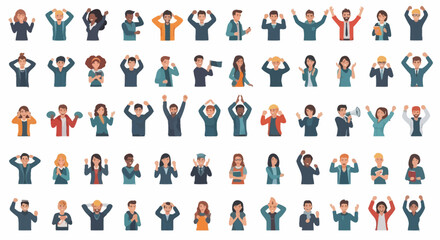 Fototapeta premium Diverse people celebrating with raised hands.