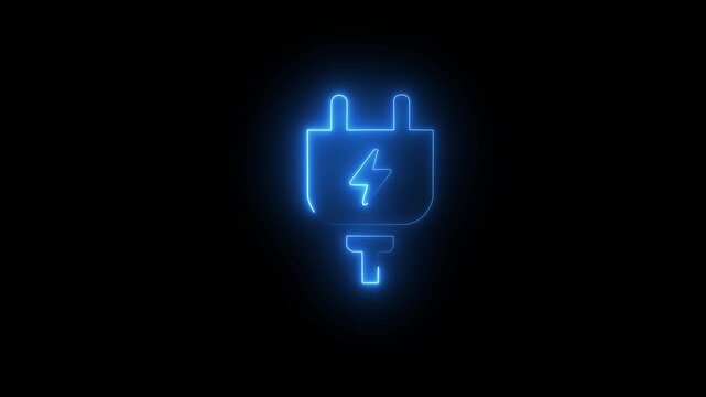 Green Neon Outline Icon of an Electrical Plug with Lightning Bolt Symbol on Black Background power plug.4k video animation.