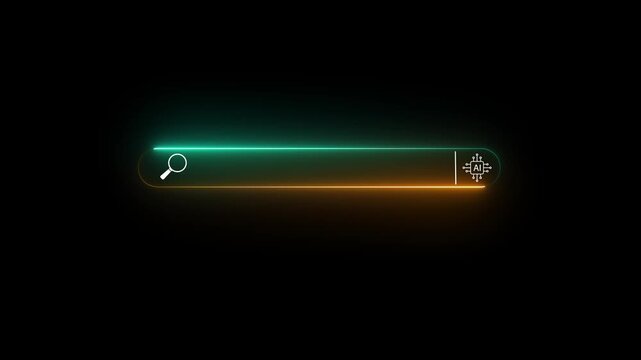 Close-up of hand using computer mouse with virtual AI search engine bar. Concept for artificial intelligence,smart search, machine learning,SEO, data query,and digital transformation.4k motion video.