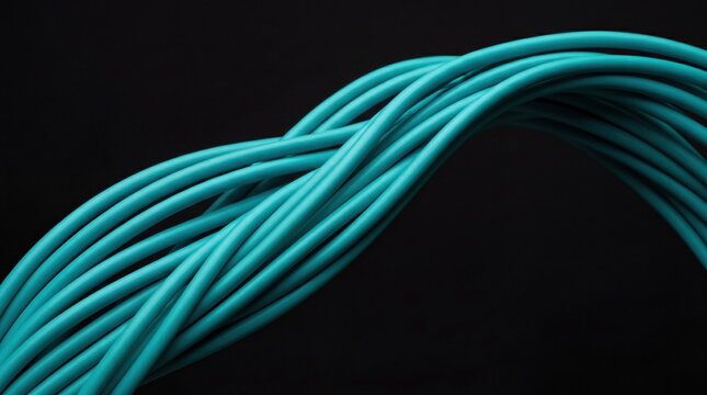 Teal cable, braided wires, twisted cords, electrical connections, technology background