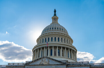 Obraz premium American capital city. Washington State Capitol. United states Capitol. Capitol building. The Capitol building in Washington. Architecture view on dome with column