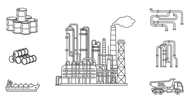 Industrial factory with smokestack pipes.