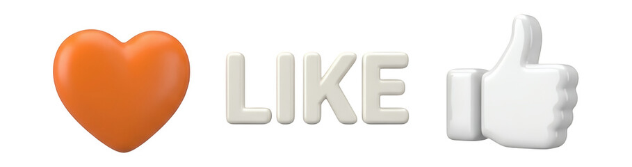 Fototapeta premium 3D like heart and thumbs up icons with central text on white background for social media marketing