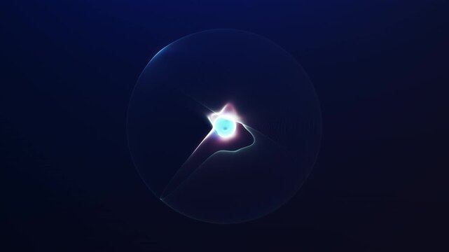 Bright core light sphere with plasma rays and transparent energy shell on deep blue background. Abstract futuristic animation in 4K 60FPS seamless loop.