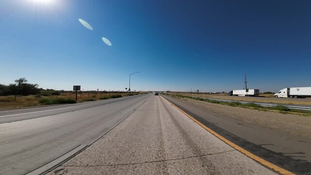 Bakersfield Freeway 5 South 02 Rear View Driving Plates California USA Ultra Wide
