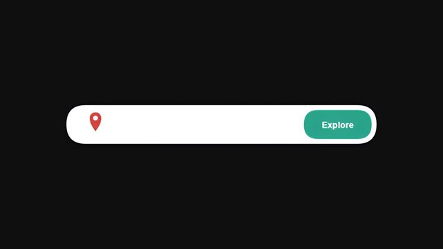 Minimalist search bar with a red location pin icon and a green explore button for travel and navigation apps