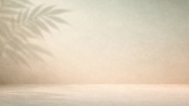 sand textured surface with palm leaf shadow and horizontal floor line