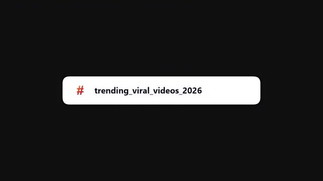 Social media hashtag for trending viral videos of 2026 is being typed into a search bar graphic.