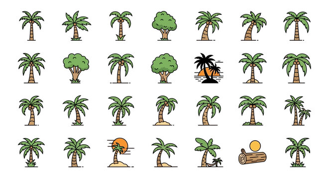 Collection of palm trees icons.