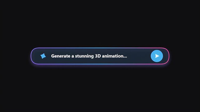 Animation of an artificial intelligence prompt bar typing out a request for a stunning 3d animation