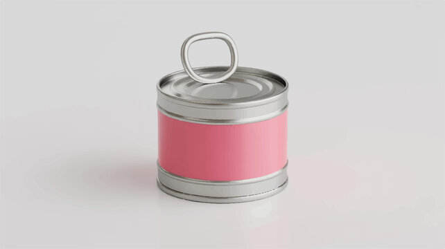 Pink label metal can with pull tab on light background