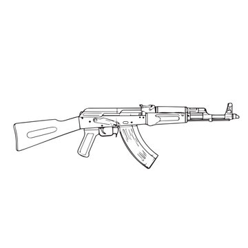 Outlined semi-automatic rifle illustration with wooden stock and metal components.