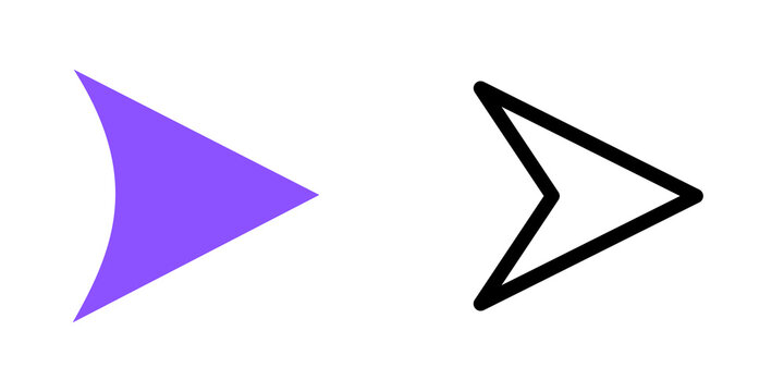 Set of two directional arrows, one solid purple, one outline, isolated on transparent background