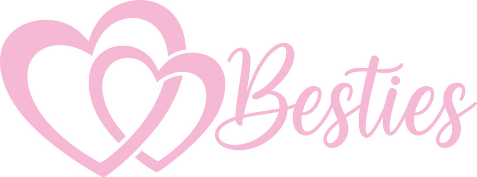 Pink besties text with intertwined hearts