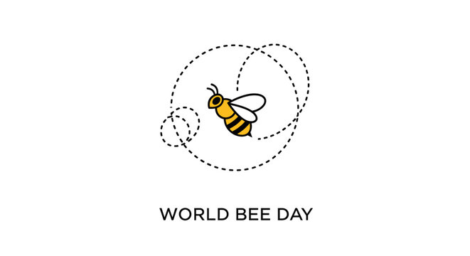 Bee flying in dotted circle.