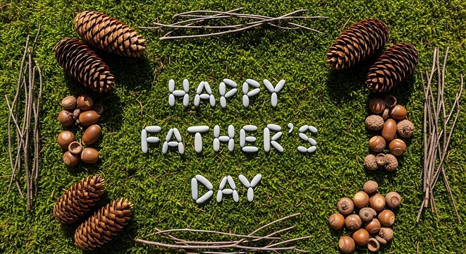 Father's Day celebration with balloons and banner in a park illustration