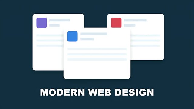 Stylized animation of modern web design interface cards with colorful icons for digital development concepts