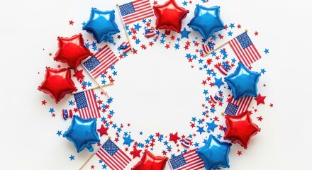 Fototapeta premium Happy 4th of july festive patriotic stars and stripes celebration with american flags