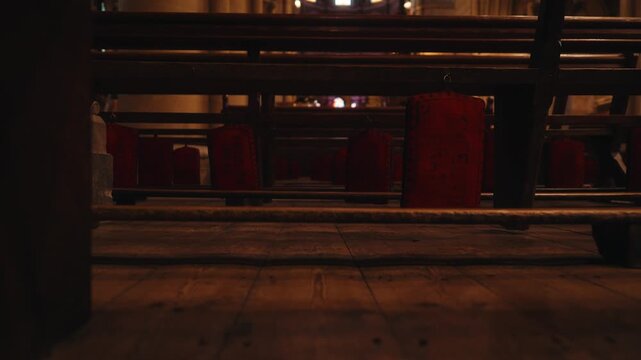 Symmetrical Wooden Benches Church Interior Clean Perspective