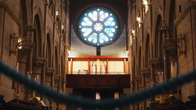 Large Rose Window Stained Glass Cathedral Interior Ireland