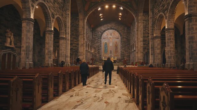 People Walking Inside Church Nave Interior in Ireland