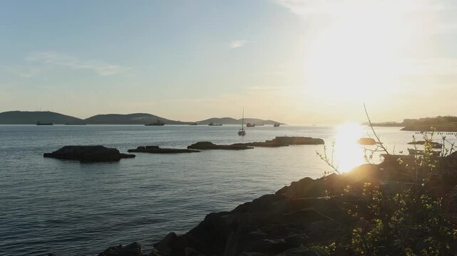 Istanbul Sea of Marmara Sunset with Islands, Boats, Rocks and Coastal Nature, Turkey Scenic View