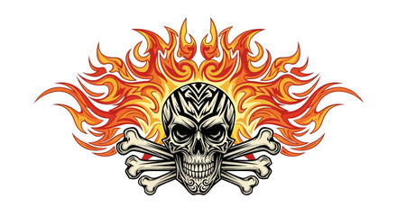 Fototapeta premium Skull and Crossbones with Flames - Danger Symbol Illustration
