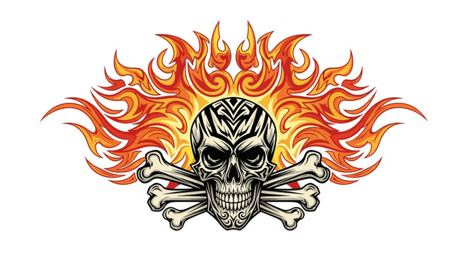 Skull and Crossbones with Flames - Danger Symbol Illustration