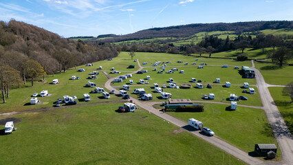 Aerial View of Campsite in Green Valley in Pateley Bridge, UK. © iSky Media
