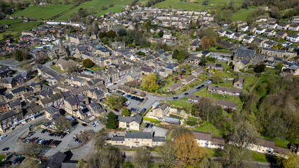 Obraz premium Aerial View of Village with Stone Houses in Pateley Bridge town, UK.