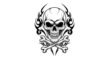 Tribal Skull and Crossbones Tattoo Design