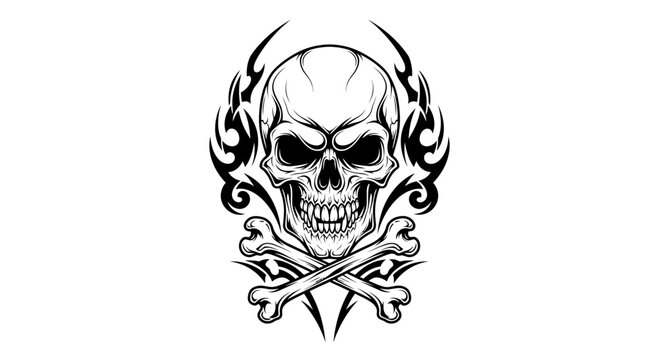 Tribal Skull and Crossbones Tattoo Design