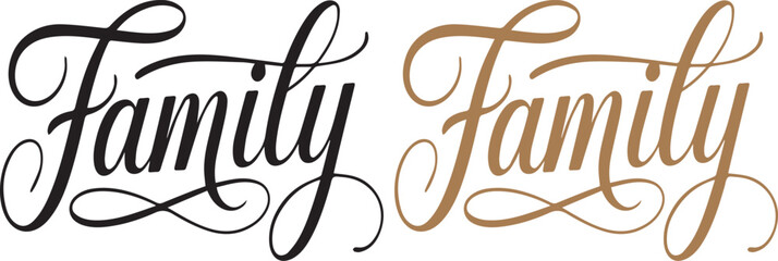 Family hand drawn lettering typography vector illustration elegant calligraphy script logo design modern brush style black and brown color variations isolated on white background © MDSUZON