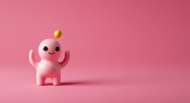 Minimalist composition featuring a peculiar object against a vibrant folly pink studio background, representing whimsical absurdity, form, geometry, excessive